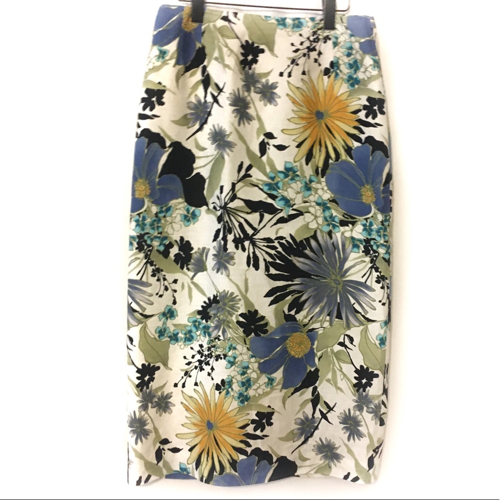 Talbots Linen Skirt Slit Floral Lined Easter